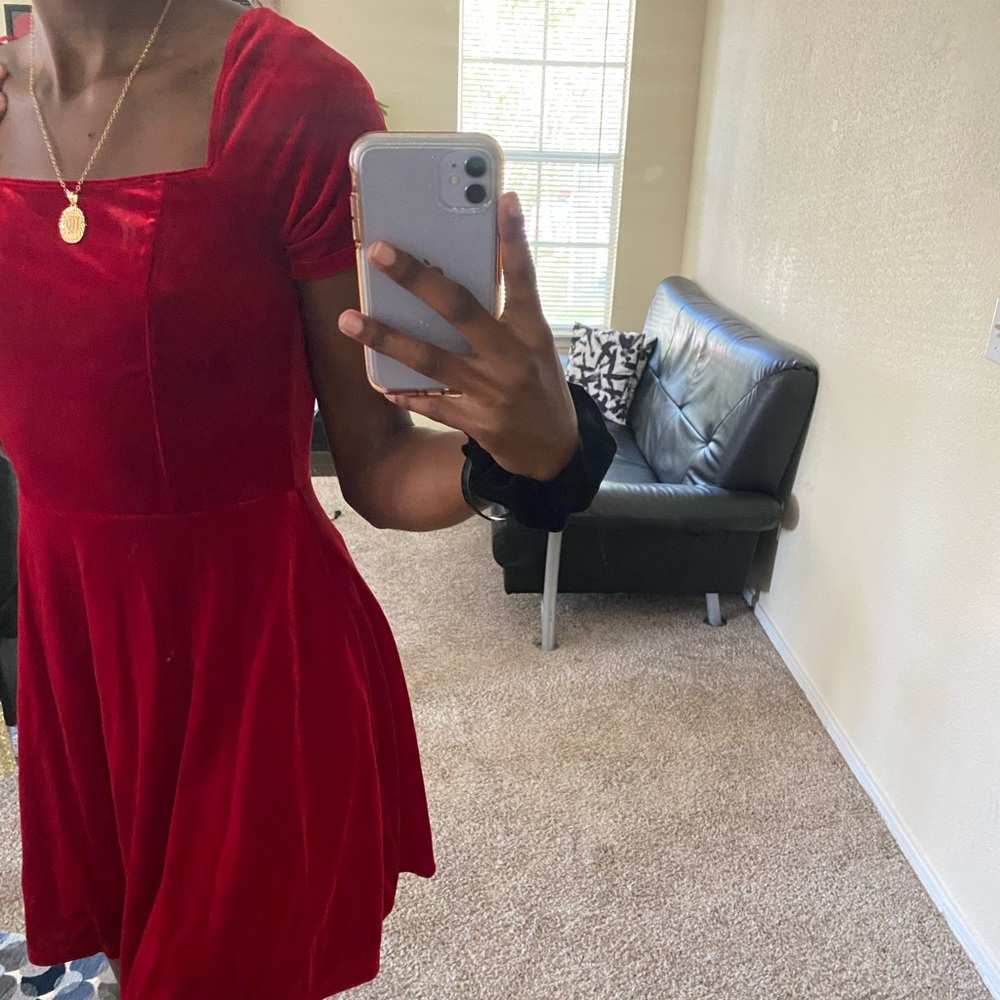 Short red velvet dress
